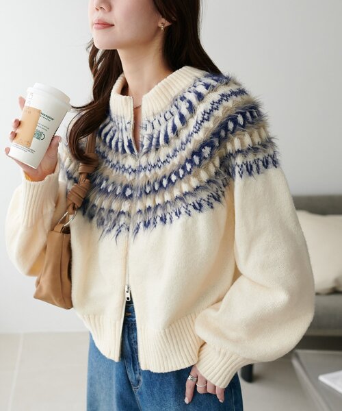 Discoat（ディスコート） カーディガン 求心柄Wジッププルオーバー