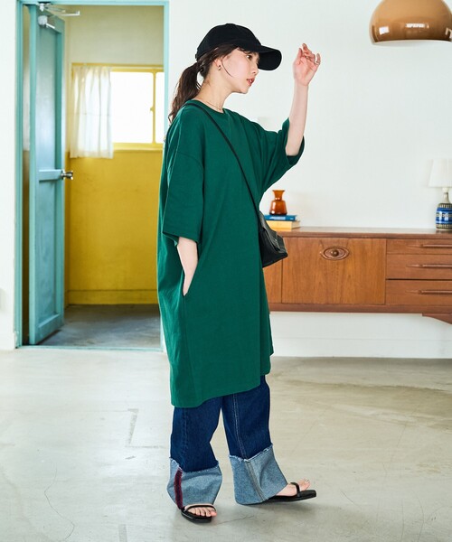 FREAK'S STORE（フリークスストア） 半袖ワンピース フリ- グリーン