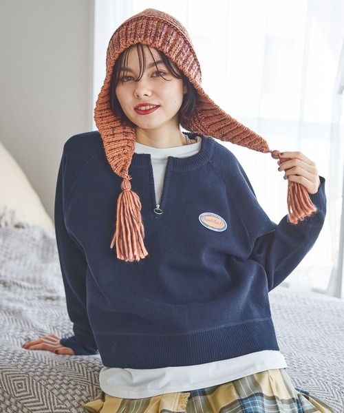 niko and…（ニコアンド） ニット セーター バックロゴZIPニットプル