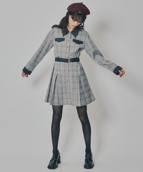 REDYAZEL バイカラーチェックボックスプリーツシャツミニワンピース REDYAZEL（レディアゼル） ワンピース バイカラーチェックボックス