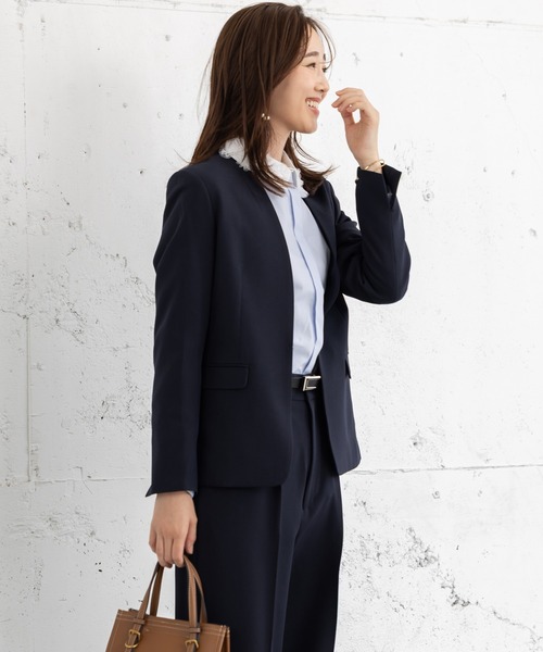 BY　洗える オックスフォードカラーレスジャケット　パンツ　セット　スーツ　M MAISONCOMFY セレモニースーツ セットアップ 入学式 卒業式 「洗えて