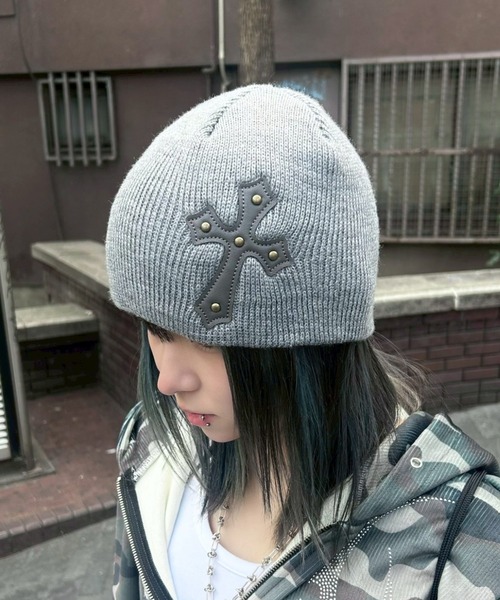ニット帽 ニットキャップ 「Never mind the XU」cross beanie