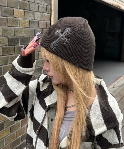 ニット帽 ニットキャップ 「Never mind the XU」cross beanie