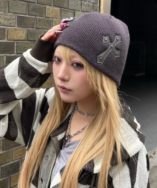 ニット帽 ニットキャップ 「Never mind the XU」cross beanie