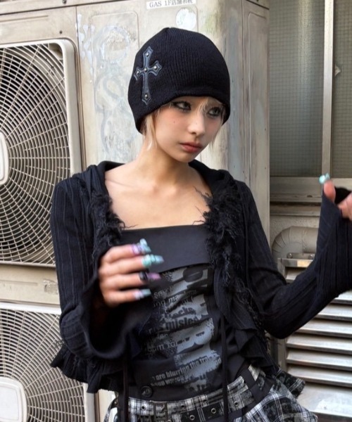 ニット帽 ニットキャップ 「Never mind the XU」cross beanie