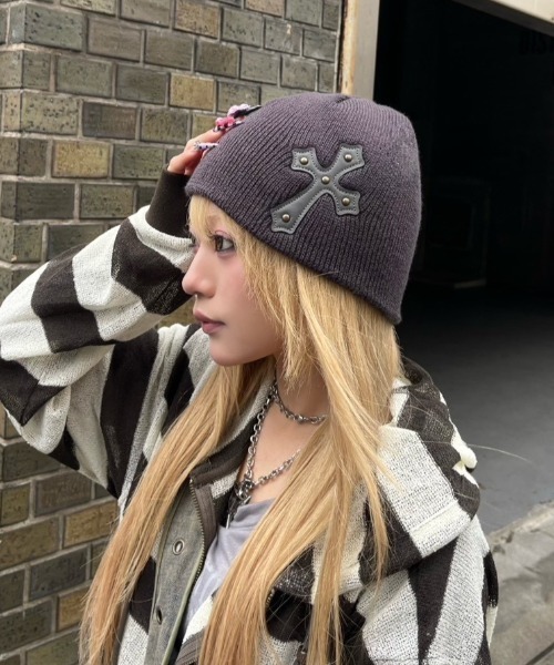 ニット帽 ニットキャップ 「Never mind the XU」cross beanie