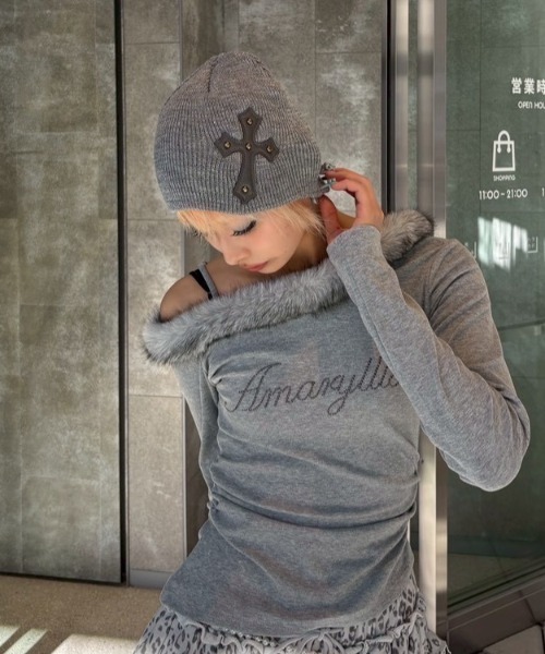 ニット帽 ニットキャップ 「Never mind the XU」cross beanie