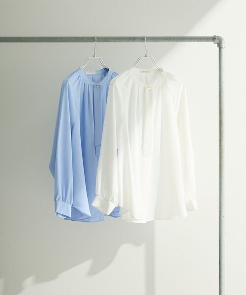 新品♡定価5万 2wayブラウス ホワイト 【透けにくい】タックブラウス 8分袖 2枚仕立て