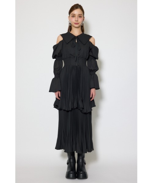 ワンピース ビッグカラープリーツフレアワンピース 春服の画像