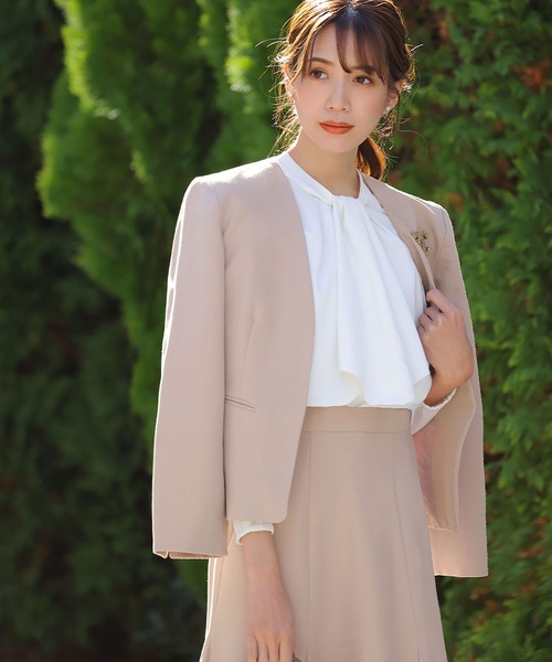 「Flolia」 ノーカラージャケット S モカ レディース_画像2