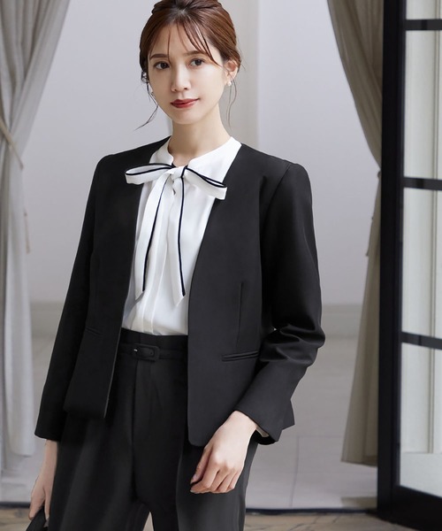 「Flolia」 ノーカラージャケット S モカ レディース_画像5