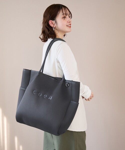 coen（コーエン） トートバッグ ロゴ刺繍 メッシュパフトートバッグ