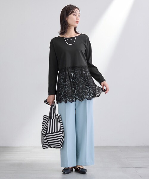 45R コットンカットソー インディゴ 透かしレース 2 М INDIVI（インディヴィ） tシャツ 「洗える／レイヤードにおすすめ