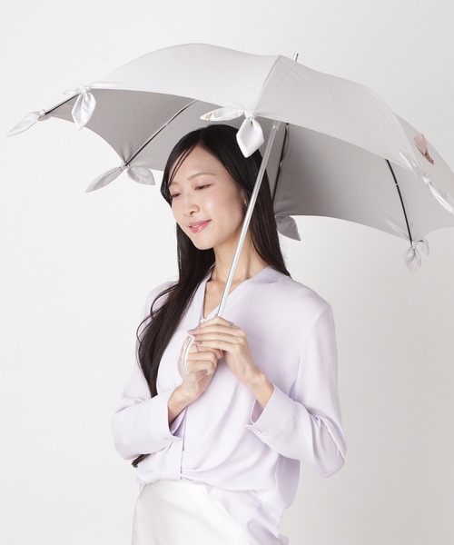 LANVIN en Bleu 傘 一級遮光 遮熱 晴雨兼用日傘 長傘 リボン＆リボン