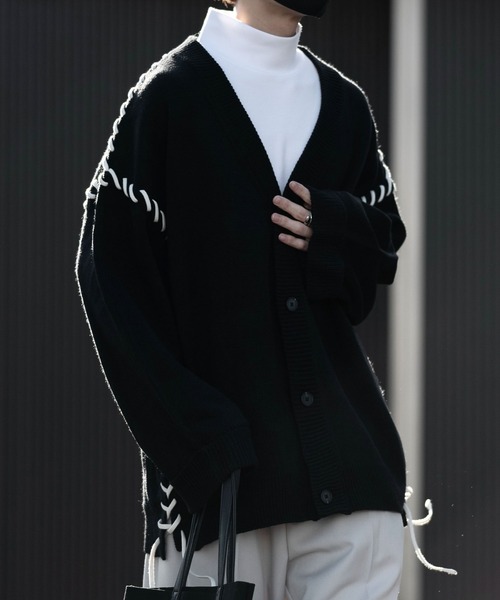 「JUNRED」 ニットカーディガン M チャコールグレー メンズ_画像4