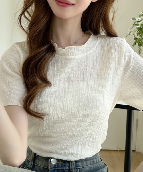 Ada. tシャツ シワ加工メローデザイン ハイネック 半袖カットソー