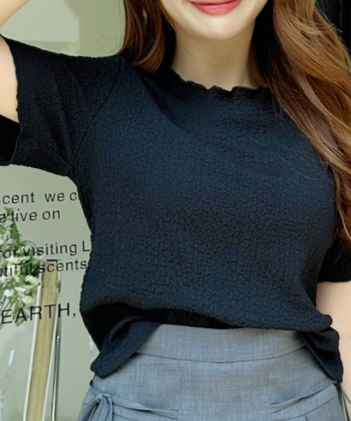 Ada. tシャツ 半袖 シワ加工メローデザイン ハイネック 半袖カットソー