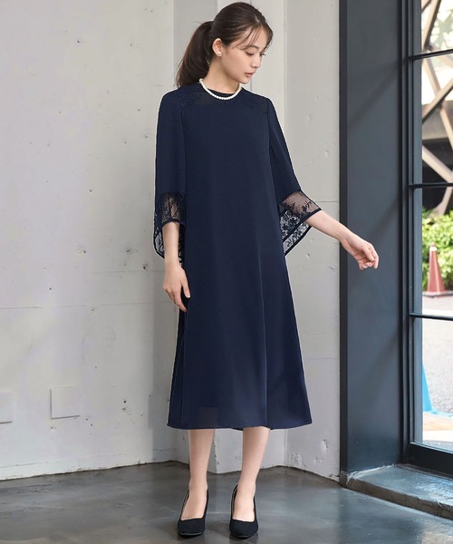 「Flolia」 7分袖ワンピース L ネイビー レディースの画像