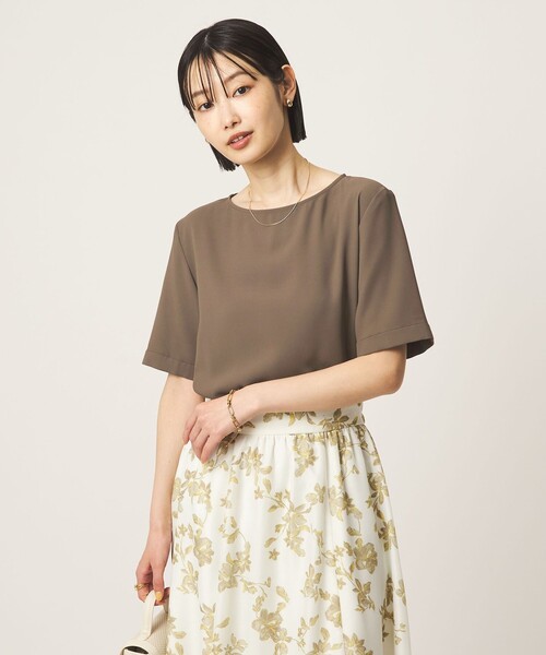 ブラウス シャツ クルーネック ショートスリーブ ブラウス マシンウォッシャブル UVカット レディースの画像
