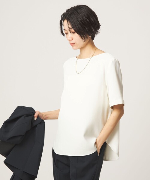 ブラウス シャツ クルーネック ショートスリーブ ブラウス マシンウォッシャブル UVカット レディースの画像