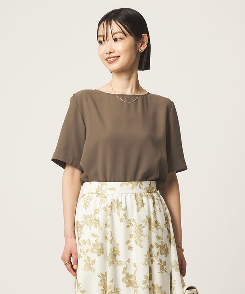 ブラウス シャツ クルーネック ショートスリーブ ブラウス マシンウォッシャブル UVカット レディースの画像