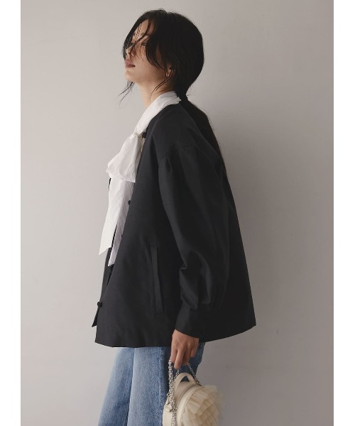 「COEL」 ノーカラージャケット 38 ネイビー レディース_3