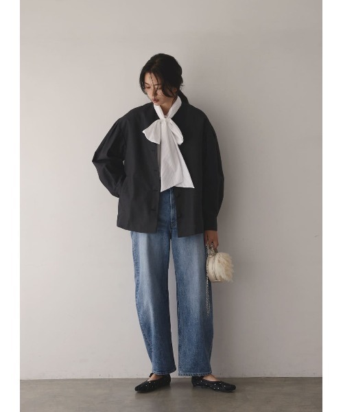 「COEL」 ノーカラージャケット 38 ネイビー レディース_7