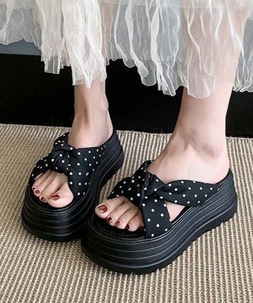 Lace Ladies（レースレディース） 厚底 サンダル ドット柄 クロス