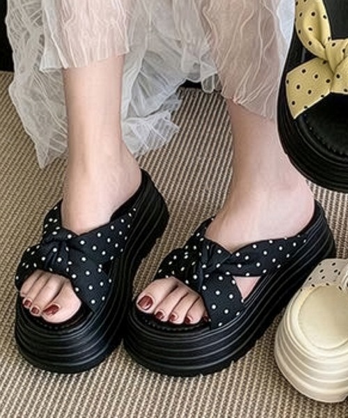 Lace Ladies（レースレディース） 厚底 サンダル ドット柄 クロス