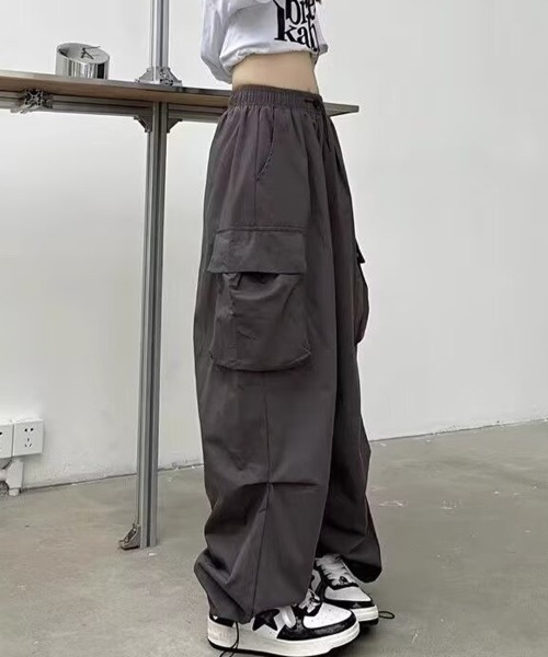 ワイドパンツ カーゴパンツ ウエストゴムカーゴパンツ レディース
