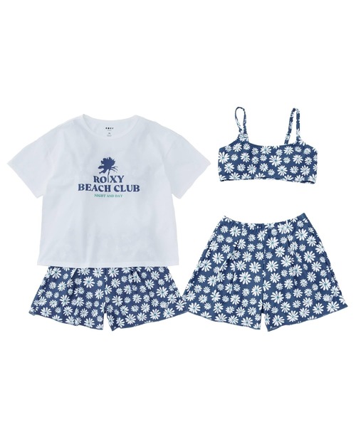 roxy キッズ　水着　ラッシュガード　3点セット　白　青　150 ROXY（ロキシー） 水着 キッズ PEAKDAY 3点セット ラッシュTシャツ付き
