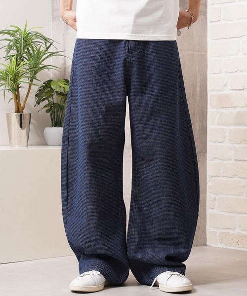 ワイドパンツ ジーンズ リップデニム＆ヒッコリー バレルレッグパンツ