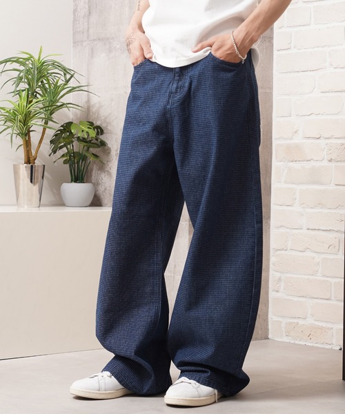 ワイドパンツ ジーンズ リップデニム＆ヒッコリー バレルレッグパンツ
