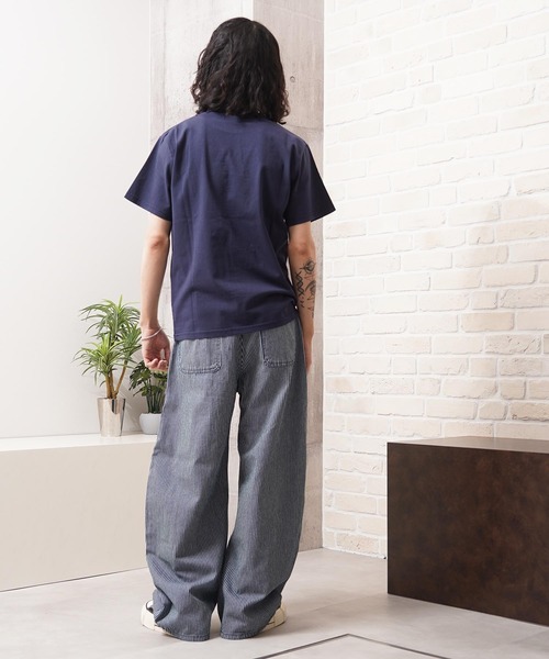ワイドパンツ ジーンズ リップデニム＆ヒッコリー バレルレッグパンツ