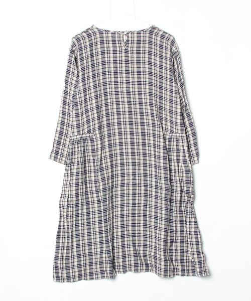 「fog linen work」 チェック柄7分袖ワンピース - ネイビー レディース_画像2