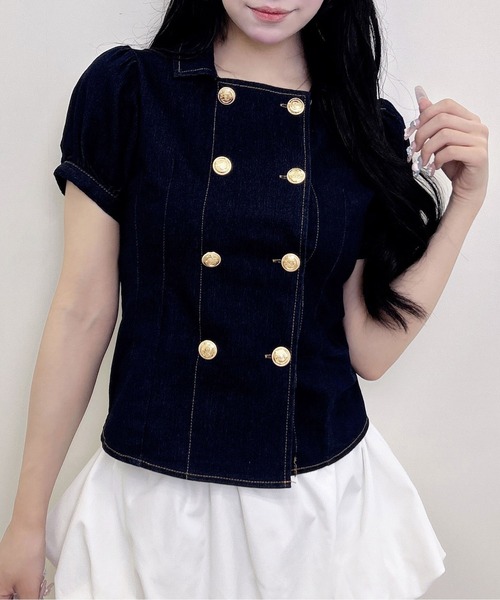 INGNI（イング） ブラウス シャツ 半袖 ダブルボタンバックレース