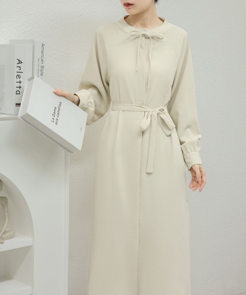MAISON DE THERESE スカート ベルト付き長袖シャツワンピース