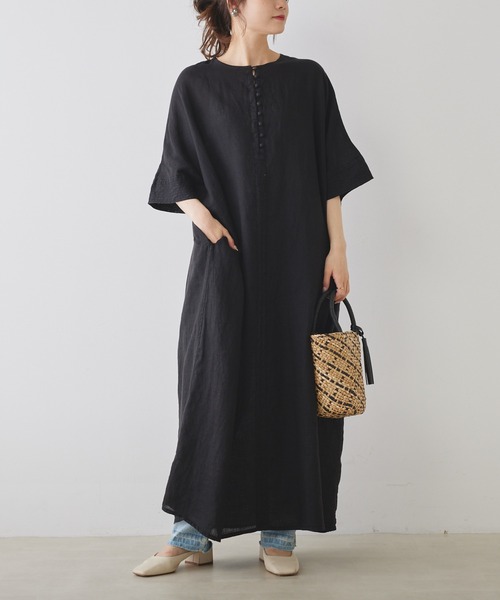 A803 新品 ピュアルセシン フレンチリネンワンピース ロング