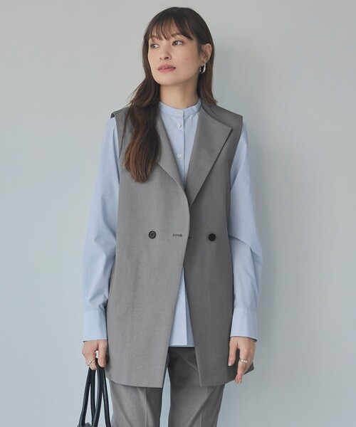 ベスト ジレ 「接触冷感・UVケア・撥水・洗える」 LooseWeave ノーカラージレ レディース