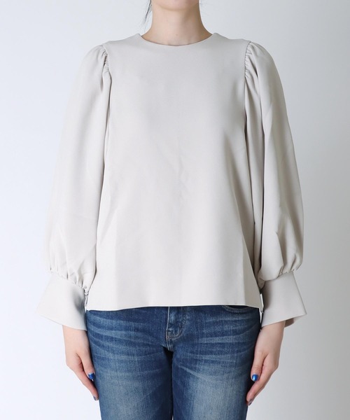 pois airy 2way blouse ブラウス　シャツ　ホワイト Jines（ジネス） ブラウス シャツ パール付前後2wayブラウス