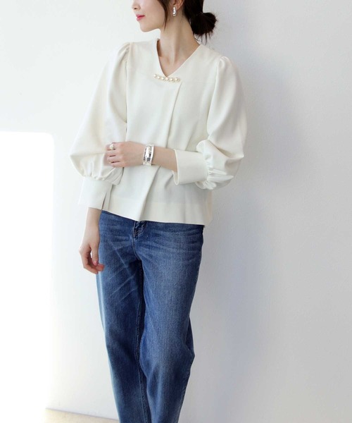 Jines（ジネス） ブラウス シャツ パール付前後2wayブラウス