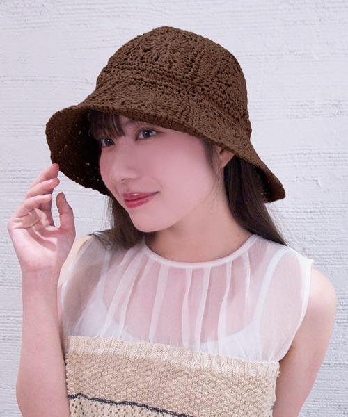 polcadot 帽子 ハット Flower Bucket/フラワー編みバケット