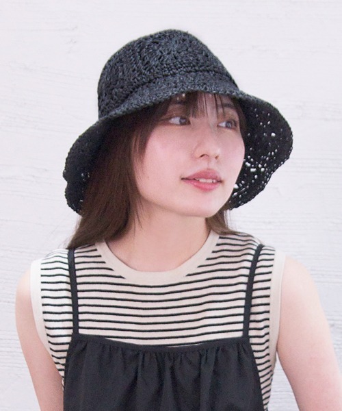 polcadot 帽子 ハット Flower Bucket/フラワー編みバケット