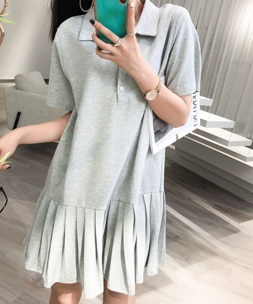 deux amour ワンピース すそプリーツポロ衿ワンピース : ZOZOTOWN