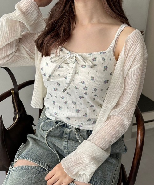 OLIVE des アンサンブル 花柄キャミ+シアカーデセット
