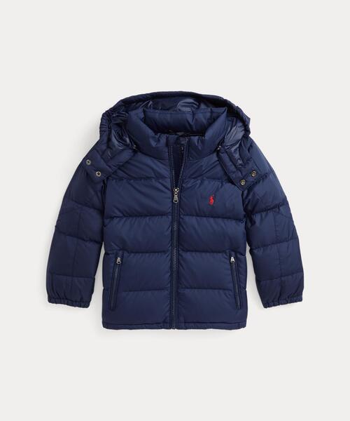 新品 POLO BY RALPH LAUREN キッズ ダウンJKT 黒 3T リップストップ ダウン フーデッド ジャケット（ダウンジャケット