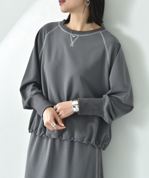 INTERPLANET（インタープラネット） カットジョーゼット配色ステッチ袖