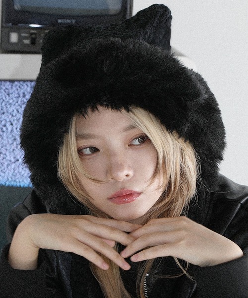 ニット帽 ニットキャップ Buyer's Select/畦編みボリューム猫耳