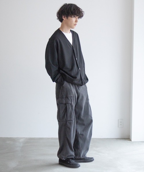カットジョーゼットクルーネックカーディガン NAVY（ファッション） カーディガン 着回しの効くジョーゼット