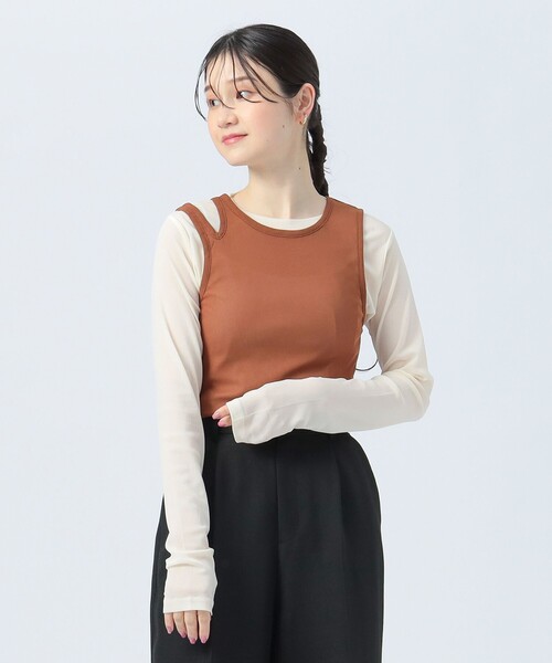 BEAMS HEART tシャツ 変形 タンクトップ × シアー プルオーバー